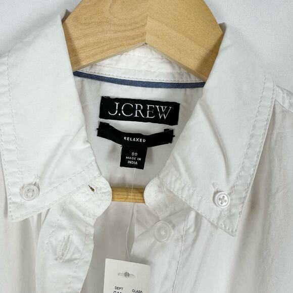 J Crew Shirt Womens 00 White Relaxed Fit Washed Cotton Poplin Long Sleeve - Picture 3 of 15